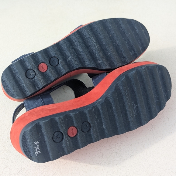 Camper | Laika Red Blue Nubuck Leather Platform Sandals Size EU 38 | US 7.5 - Picture 8 of 15